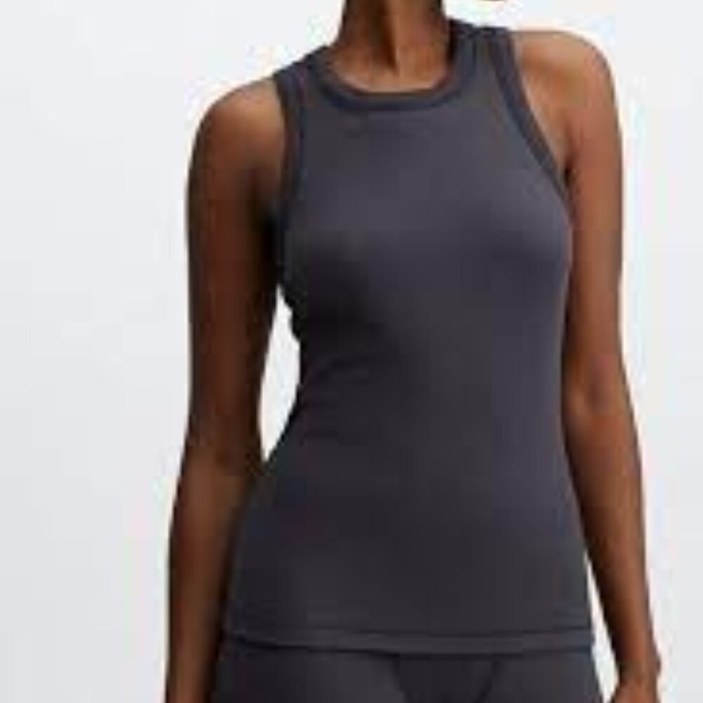 Fabletics Size Large Pewter Tinsley Waffle Racer Back Tank Top